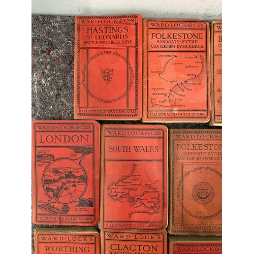 128 - Collection of 14 Ward Lock & Co Antique map books various Great Britain Locations