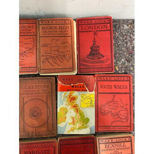 128 - Collection of 14 Ward Lock & Co Antique map books various Great Britain Locations