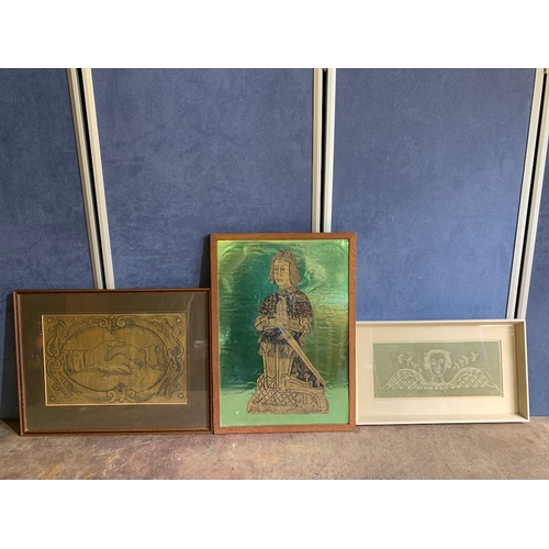 Three vintage framed rubbings