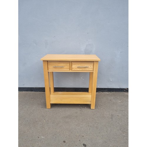 234 - Modern Oak Console Table with two draws - 77cm x 38cm x 77cm