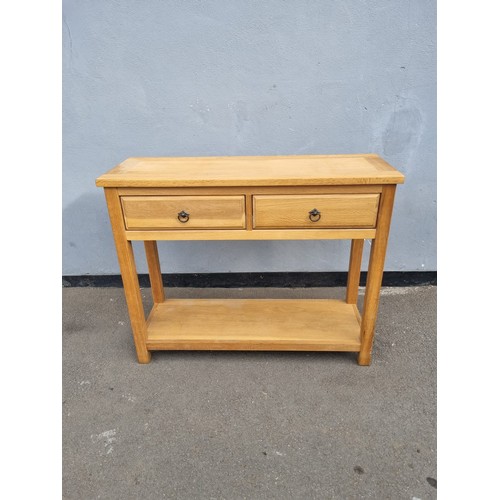 235 - Modern Oak Console Table with two draws 100cm x 35cm 80cm