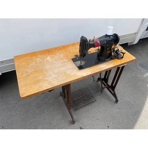 239 - Vintage Industrial Singer 95K40 sewing machine on iron table