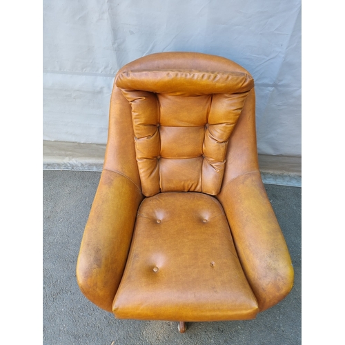 254 - Mid Century Mustard Leatherette Swivel Egg Chair