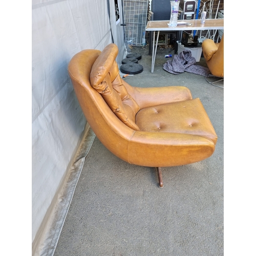 254 - Mid Century Mustard Leatherette Swivel Egg Chair