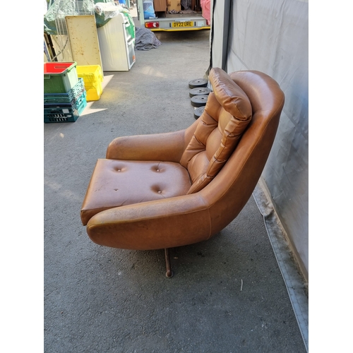 254 - Mid Century Mustard Leatherette Swivel Egg Chair