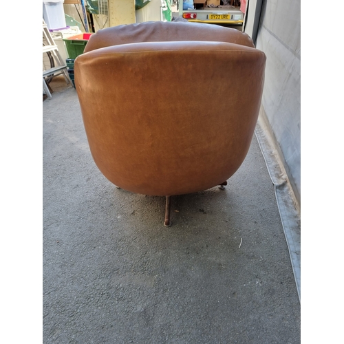 254 - Mid Century Mustard Leatherette Swivel Egg Chair