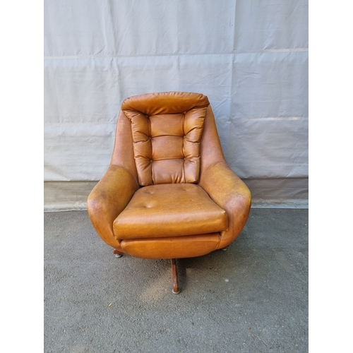 254 - Mid Century Mustard Leatherette Swivel Egg Chair