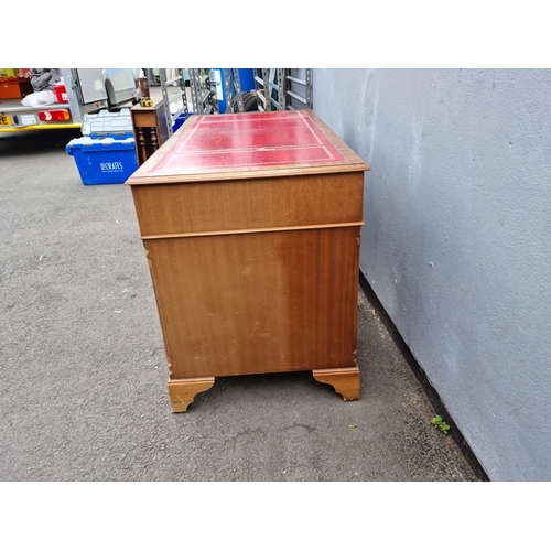 272 - Vintage Mahogany desk with Red Leather top 120cm x 61cm x 76cm