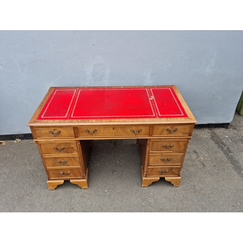 272 - Vintage Mahogany desk with Red Leather top 120cm x 61cm x 76cm