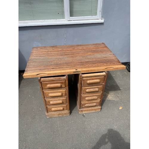 273 - Part of 20th century oak roll top desk includes roll top + two 4 drawer cabinets