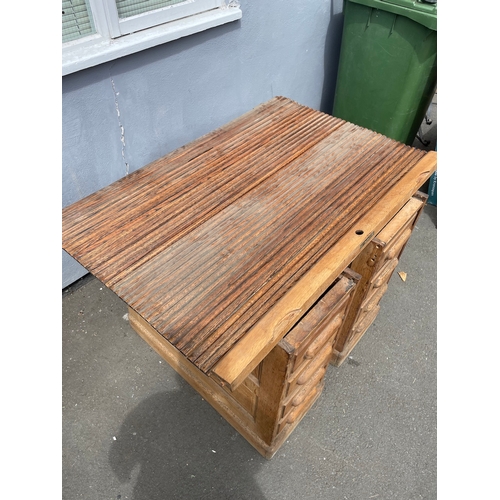 273 - Part of 20th century oak roll top desk includes roll top + two 4 drawer cabinets