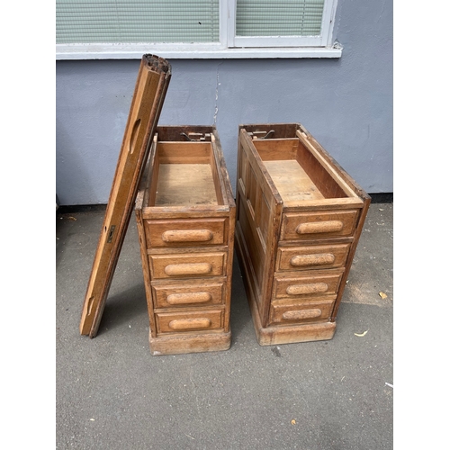 273 - Part of 20th century oak roll top desk includes roll top + two 4 drawer cabinets