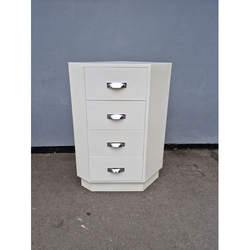 277 - Modern Designer corner white tall boy chest of 4 drawers, draws slide out at an angle - 66cm x 116cm... 