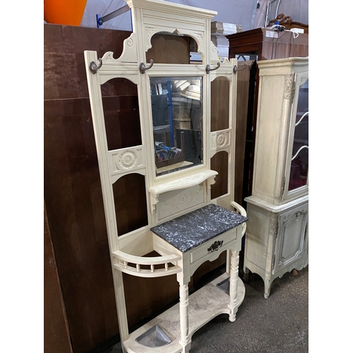 279 - Overpainted white Edwardian Mirrored Hall Stand with granite top 202cm x 33cm x 104cm