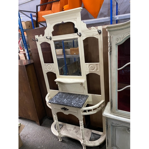 279 - Overpainted white Edwardian Mirrored Hall Stand with granite top 202cm x 33cm x 104cm