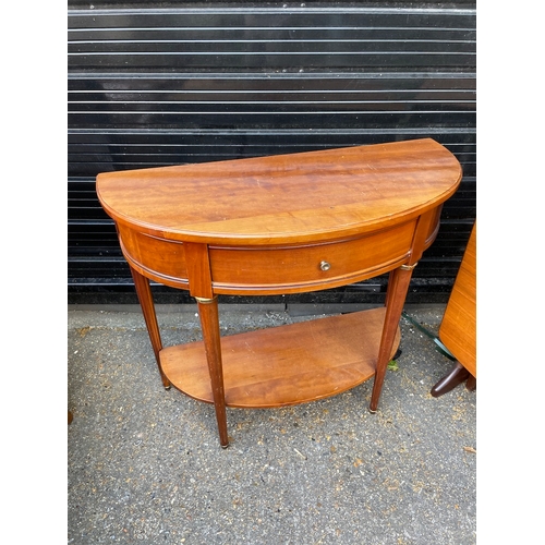 299 - 20th Century Demi Lune Console Table with draw + G Plan Teak Drop Leaf Table - Dimension in images