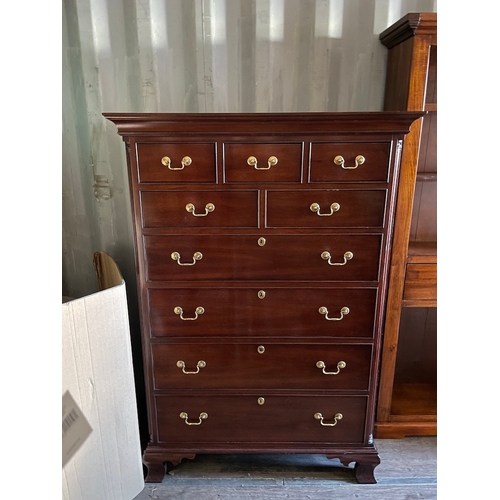 310 - 20th Century Solid Mahogany Cabinet Maker Quality 9 Drawer Tall Boy by Hickory Chair, part of the Ja... 