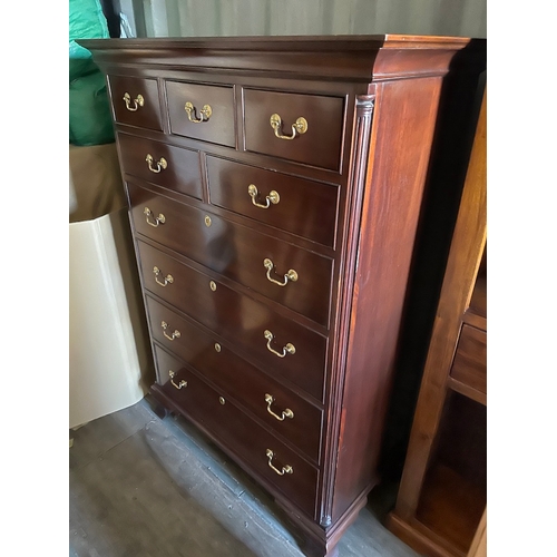 310 - 20th Century Solid Mahogany Cabinet Maker Quality 9 Drawer Tall Boy by Hickory Chair, part of the Ja... 