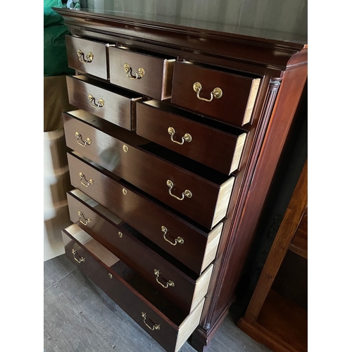 310 - 20th Century Solid Mahogany Cabinet Maker Quality 9 Drawer Tall Boy by Hickory Chair, part of the Ja... 