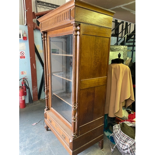 311 - Stunning oversized 7ft 19th century Solid Oak Single Door Display Cabinet with shelves and single pu... 