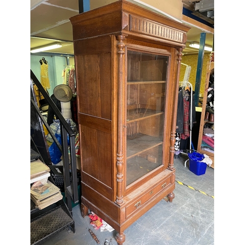 311 - Stunning oversized 7ft 19th century Solid Oak Single Door Display Cabinet with shelves and single pu... 