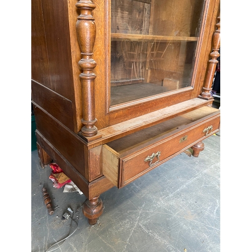 311 - Stunning oversized 7ft 19th century Solid Oak Single Door Display Cabinet with shelves and single pu... 