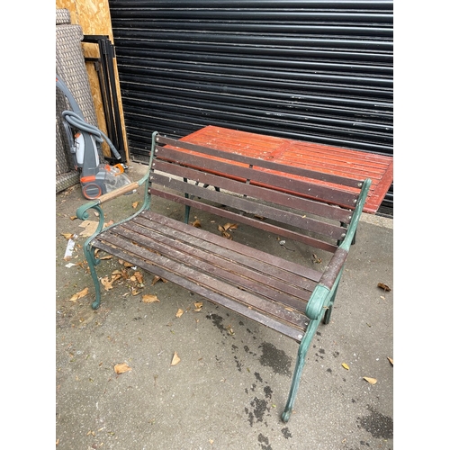 312 - Metal & Teak Garden Bench & Table - 
Bench would need some attention as slight movement