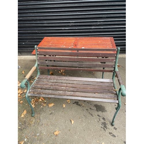 312 - Metal & Teak Garden Bench & Table - 
Bench would need some attention as slight movement