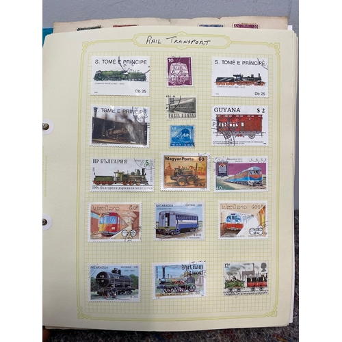 53 - Folder containing over 100 pages of  British & World Stamps of Rail / Red Cross / Reptiles / Transpo... 