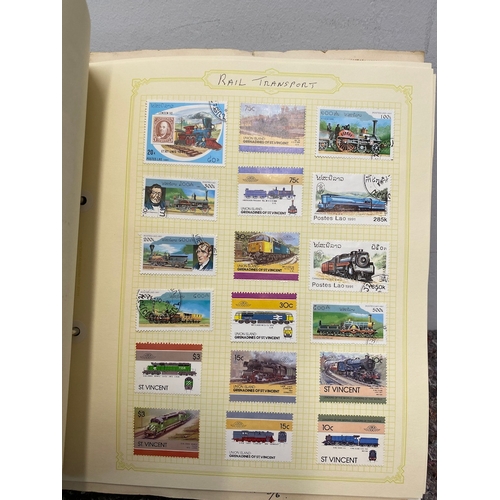 53 - Folder containing over 100 pages of  British & World Stamps of Rail / Red Cross / Reptiles / Transpo... 