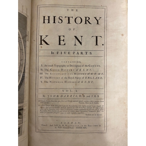 106 - 18th Century Antique Leather bound The History of Kent 1719 Volume 1 by John Harris - It appears tha... 