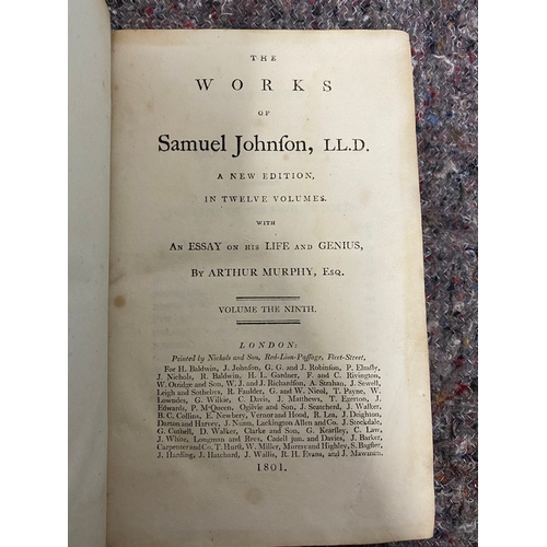 108 - Three 19th Century Leather bound Books inc The Works of Samuel Johnson 4th & 9th Vol 1801 + Transact... 