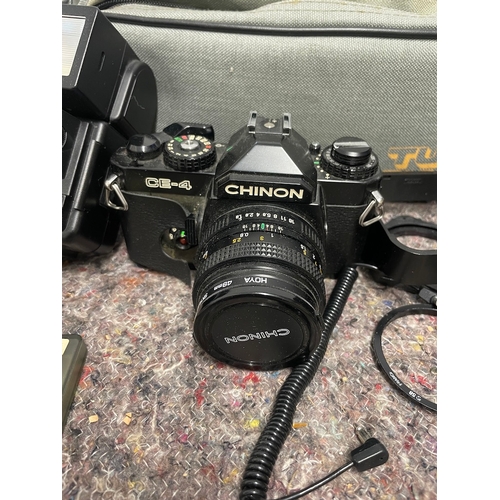 11 - Vintage Chinon CE-4 SLR Camera + accessories and lenses