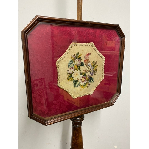 113 - 19th Century Adjustable Fire Screen Stand with Glazed period embroidered