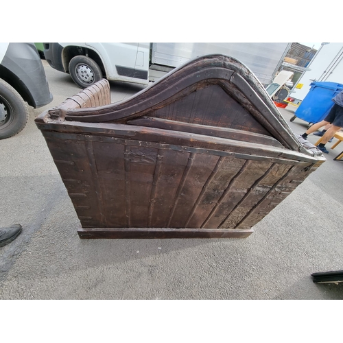 207 - Vintage 20th Century Oak Rustic Continental Hall Bench with Storage finished with Brass and Iron Str... 