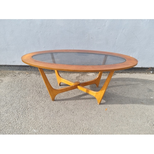 209 - Mid Century Teak Oval Coffee Table with oval glass insert 43cm x