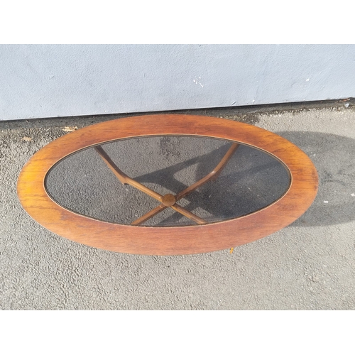 209 - Mid Century Teak Oval Coffee Table with oval glass insert 43cm x