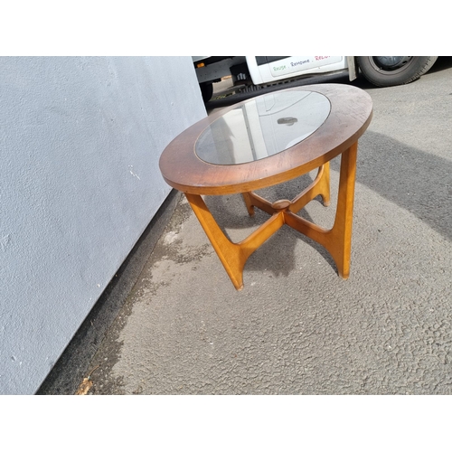 209 - Mid Century Teak Oval Coffee Table with oval glass insert 43cm x