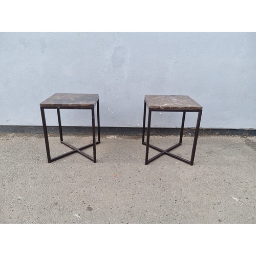 210 - Two Modern Designer Marble and Steel Occasional Tables - 40cm x 40cm x 51cm