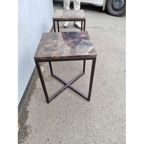 210 - Two Modern Designer Marble and Steel Occasional Tables - 40cm x 40cm x 51cm