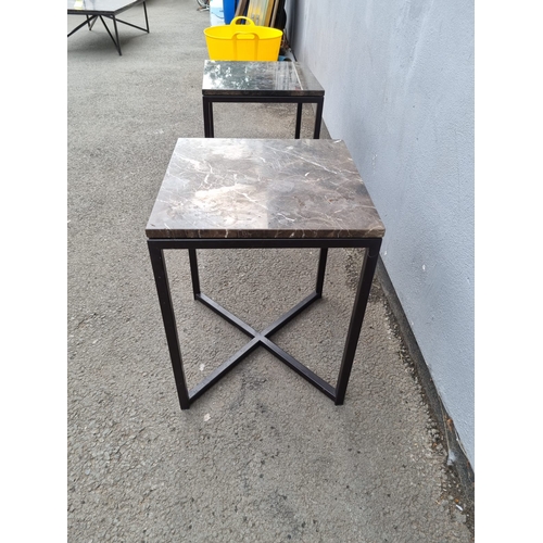 210 - Two Modern Designer Marble and Steel Occasional Tables - 40cm x 40cm x 51cm