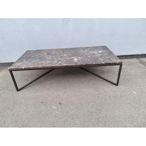 211 - Modern Designer Marble and Steel Coffee table 70cm x 37cm x 140cm