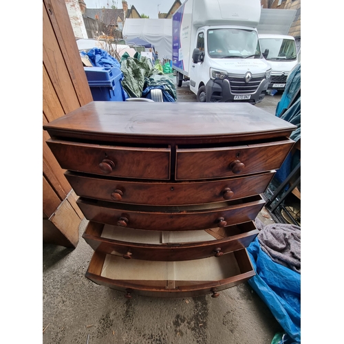 214 - Victorian 2 over 4 bow fronted chest of drawers on bracket feet 105cm x 53cm x 119cm