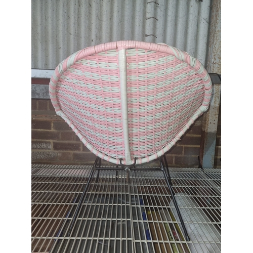 217 - Retro pink & White Woven Tub Chair