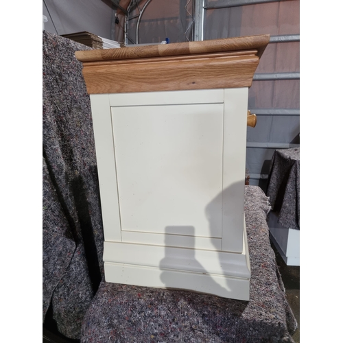 221 - Pair of Modern Designer Cream and Oak Top Bedside Cabinets 50cm x 60cm in very good order