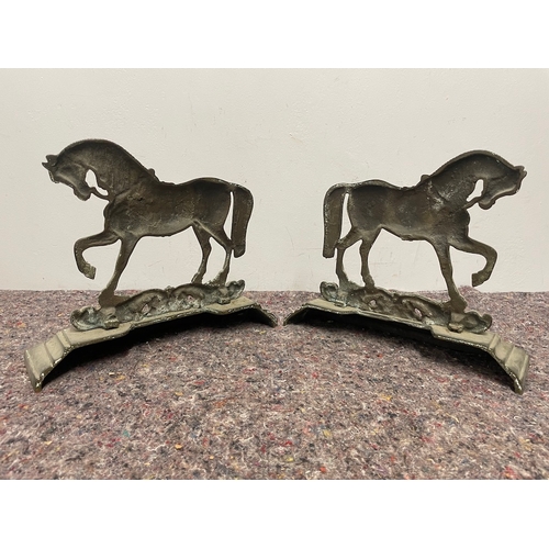 3 - Pair of early 20th Century Bronze Horse Ornaments 26cm x 33cm