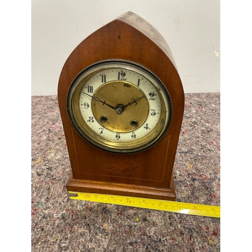 45 - Antique HAC Hamburg American Corporation Mahogany Mantle clock with white enamel and brass face 13cm... 