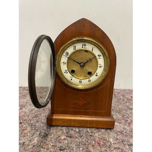 45 - Antique HAC Hamburg American Corporation Mahogany Mantle clock with white enamel and brass face 13cm... 