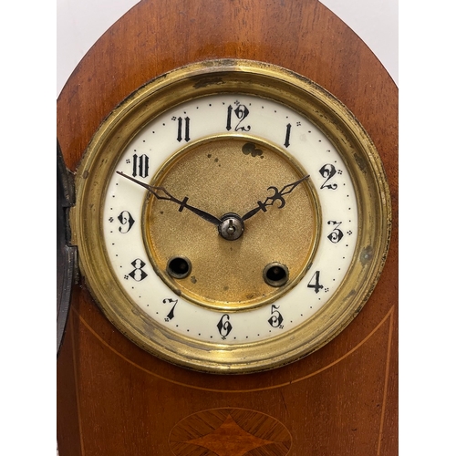 45 - Antique HAC Hamburg American Corporation Mahogany Mantle clock with white enamel and brass face 13cm... 