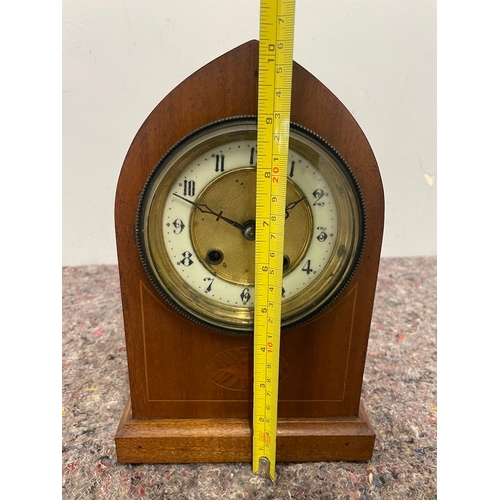 45 - Antique HAC Hamburg American Corporation Mahogany Mantle clock with white enamel and brass face 13cm... 